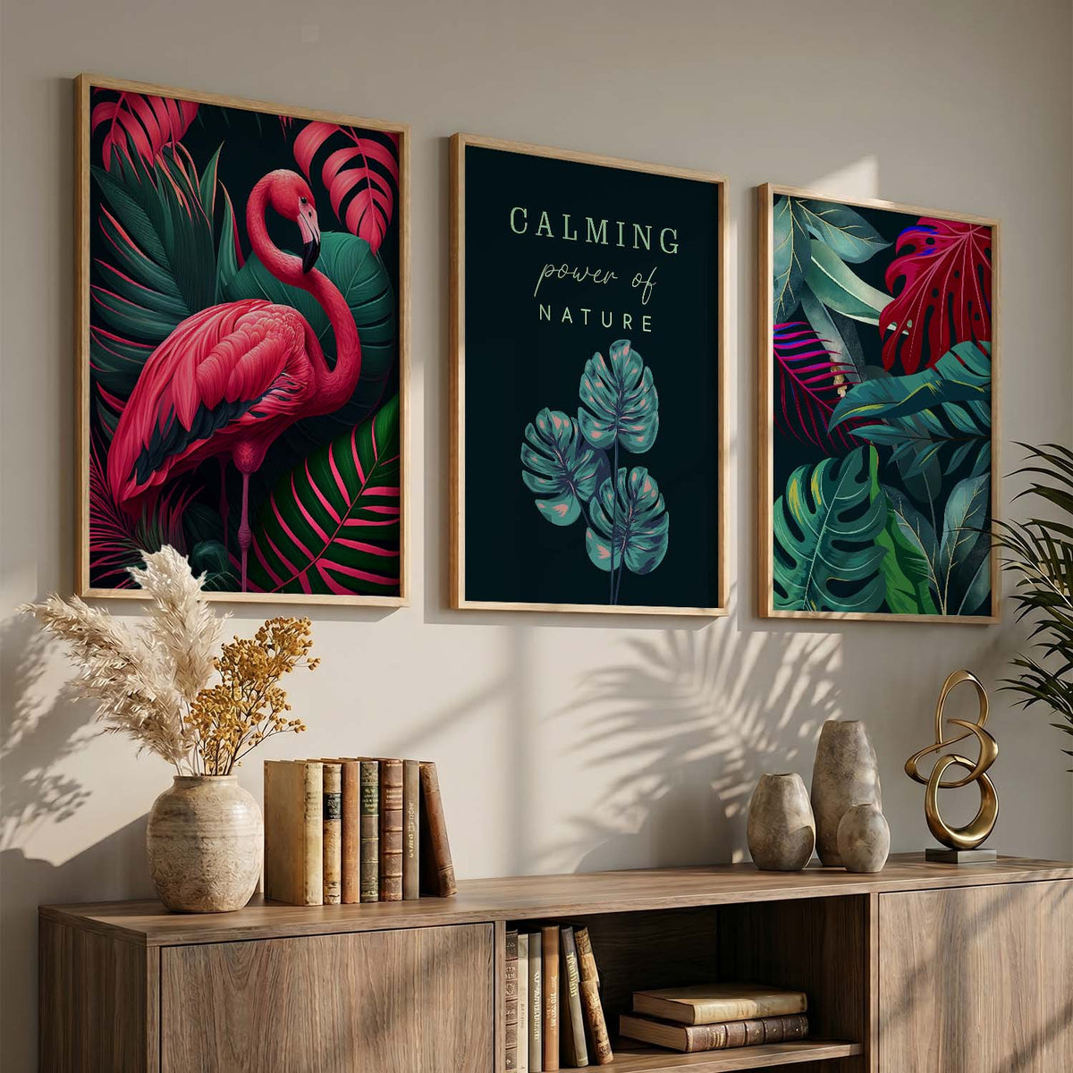 Nature Inspired Beautiful Flamingo and Botanical Leaf Prints for Living Room Bedroom Home and Office Wall Decor