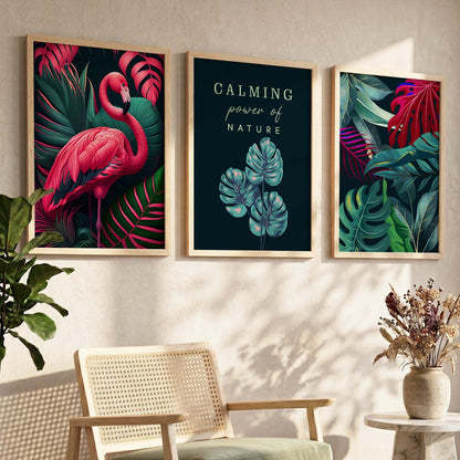 Nature Inspired Beautiful Flamingo and Botanical Leaf Prints for Living Room Bedroom Home and Office Wall Decor