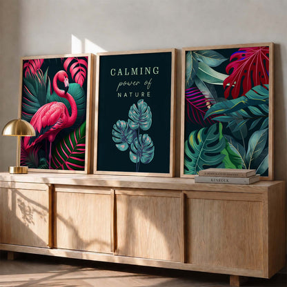 Nature Inspired Beautiful Flamingo and Botanical Leaf Prints for Living Room Bedroom Home and Office Wall Decor