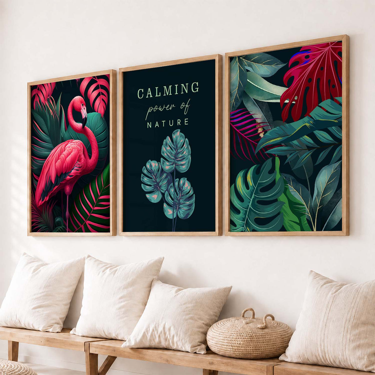 Nature Inspired Beautiful Flamingo and Botanical Leaf Prints for Living Room Bedroom Home and Office Wall Decor