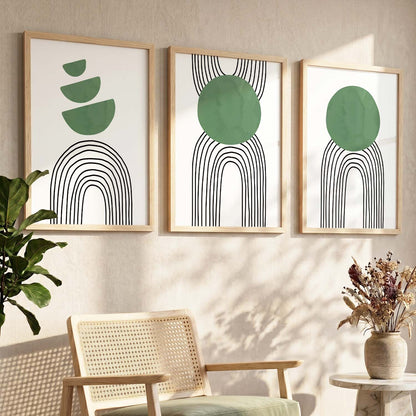Abstract Shape Boho Minimalist Wall Art Set of 3 Framed Prints