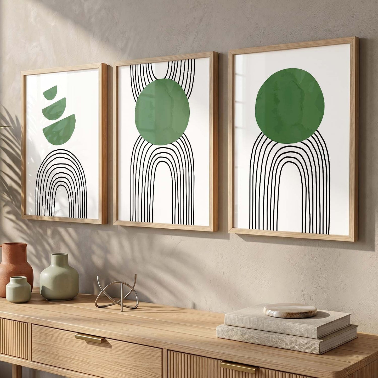 Abstract Shape Boho Minimalist Wall Art Set of 3 Framed Prints