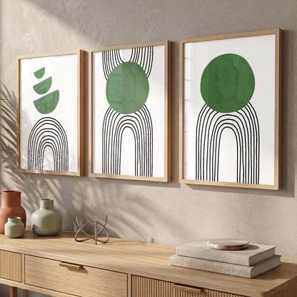 Abstract Shape Boho Minimalist Wall Art Set of 3 Framed Prints