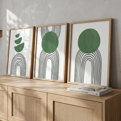 Abstract Shape Boho Minimalist Wall Art Set of 3 Framed Prints