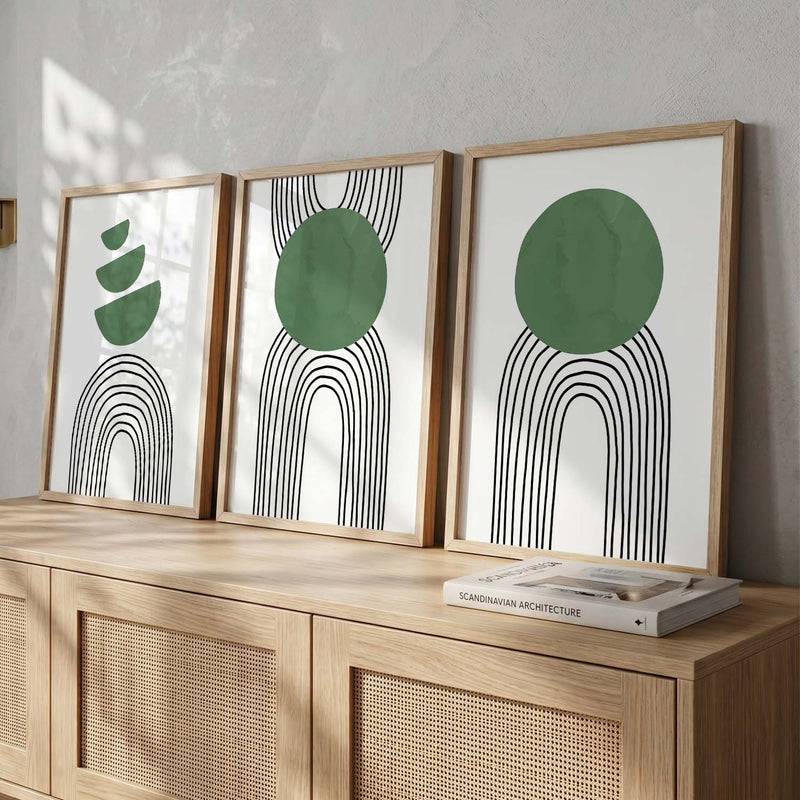 Abstract Shape Boho Minimalist Wall Art Set of 3 Framed Prints