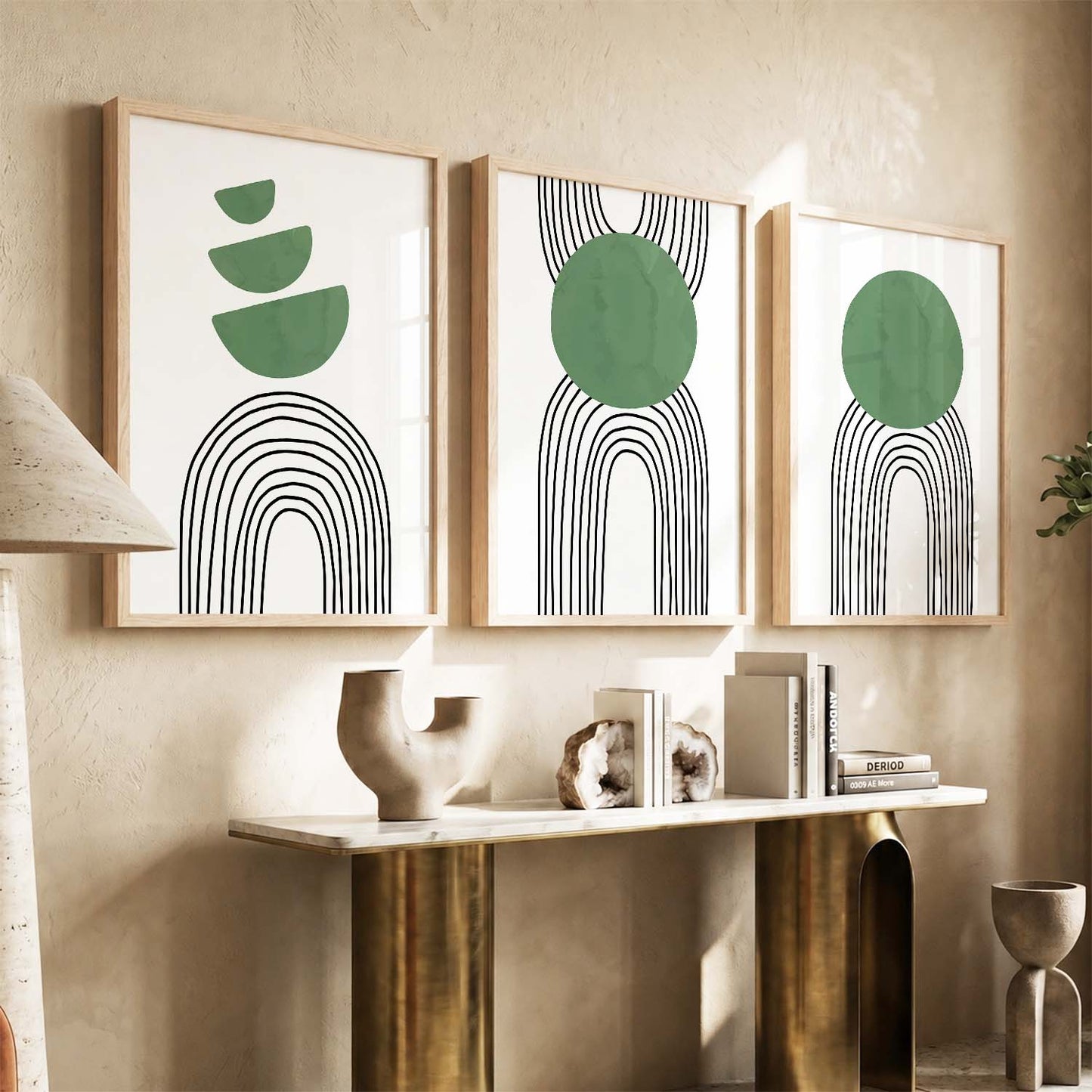 Abstract Shape Boho Minimalist Wall Art Set of 3 Framed Prints