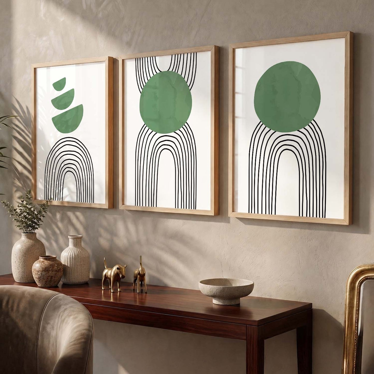 Abstract Shape Boho Minimalist Wall Art Set of 3 Framed Prints