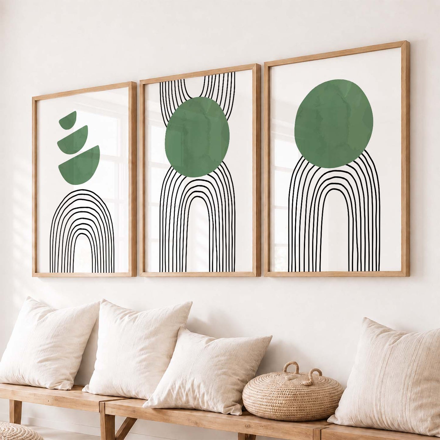 Abstract Shape Boho Minimalist Wall Art Set of 3 Framed Prints