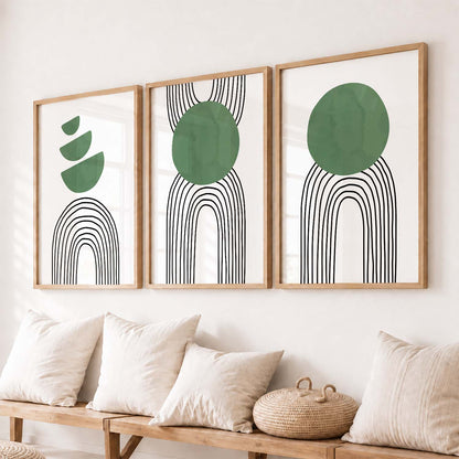 Abstract Shape Boho Minimalist Wall Art Set of 3 Framed Prints