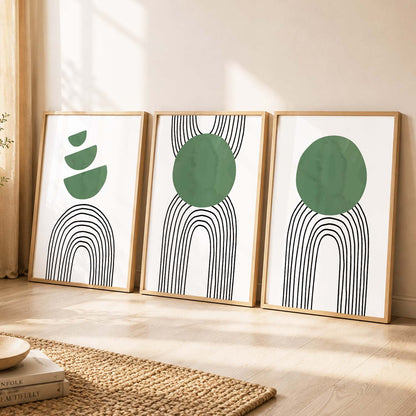 Abstract Shape Boho Minimalist Wall Art Set of 3 Framed Prints