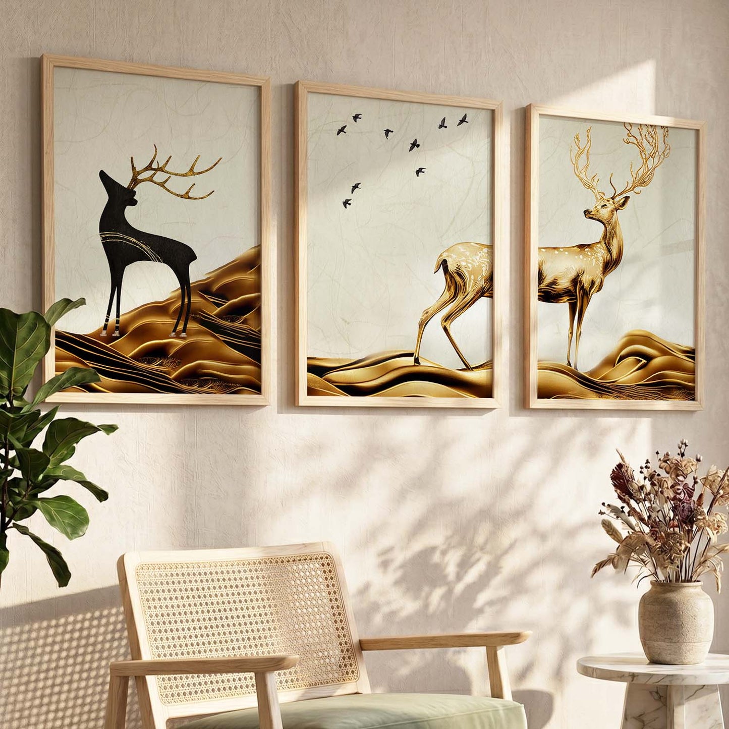 Modern Art Prints for Living Room Bedroom - Beautiful Deer Print Combo for Home and Office Wall Decor
