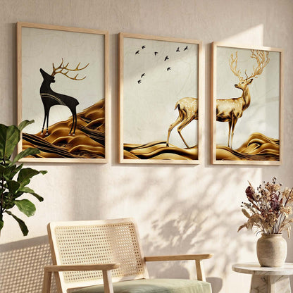 Modern Art Prints for Living Room Bedroom - Beautiful Deer Print Combo for Home and Office Wall Decor