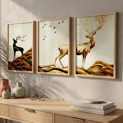 Modern Art Prints for Living Room Bedroom - Beautiful Deer Print Combo for Home and Office Wall Decor