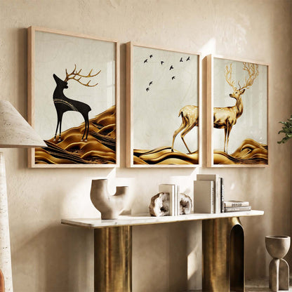 Modern Art Prints for Living Room Bedroom - Beautiful Deer Print Combo for Home and Office Wall Decor