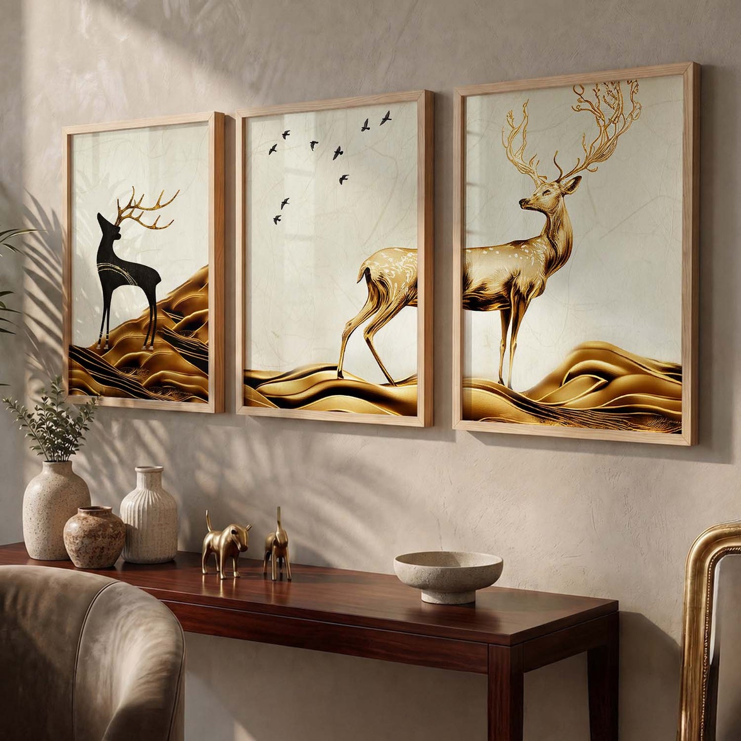 Modern Art Prints for Living Room Bedroom - Beautiful Deer Print Combo for Home and Office Wall Decor