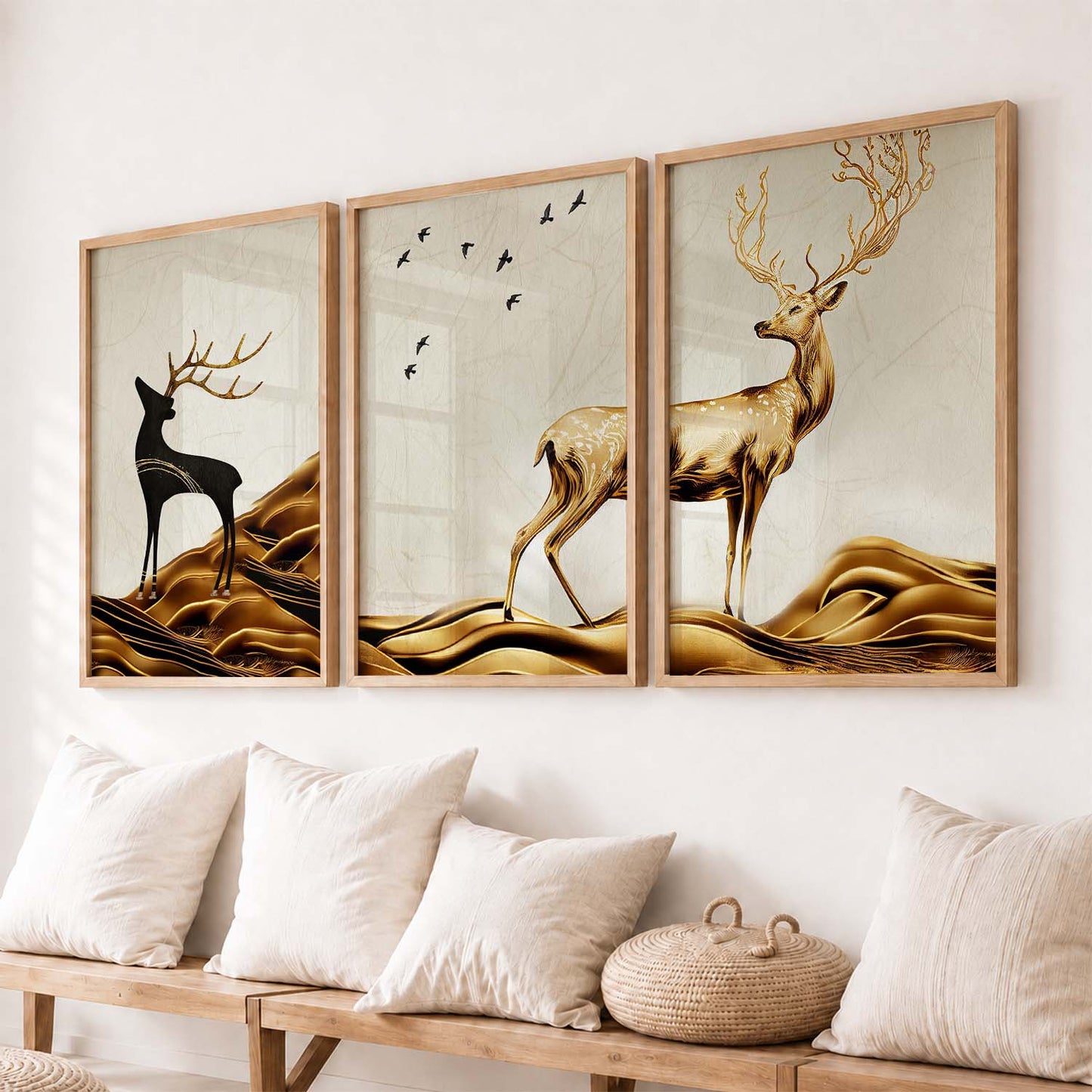 Modern Art Prints for Living Room Bedroom - Beautiful Deer Print Combo for Home and Office Wall Decor