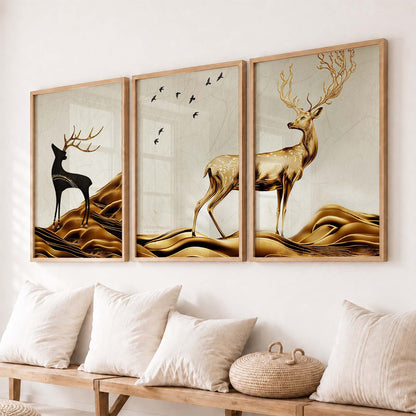 Modern Art Prints for Living Room Bedroom - Beautiful Deer Print Combo for Home and Office Wall Decor