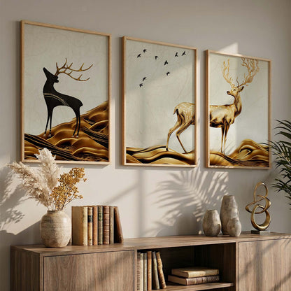 Modern Art Prints for Living Room Bedroom - Beautiful Deer Print Combo for Home and Office Wall Decor