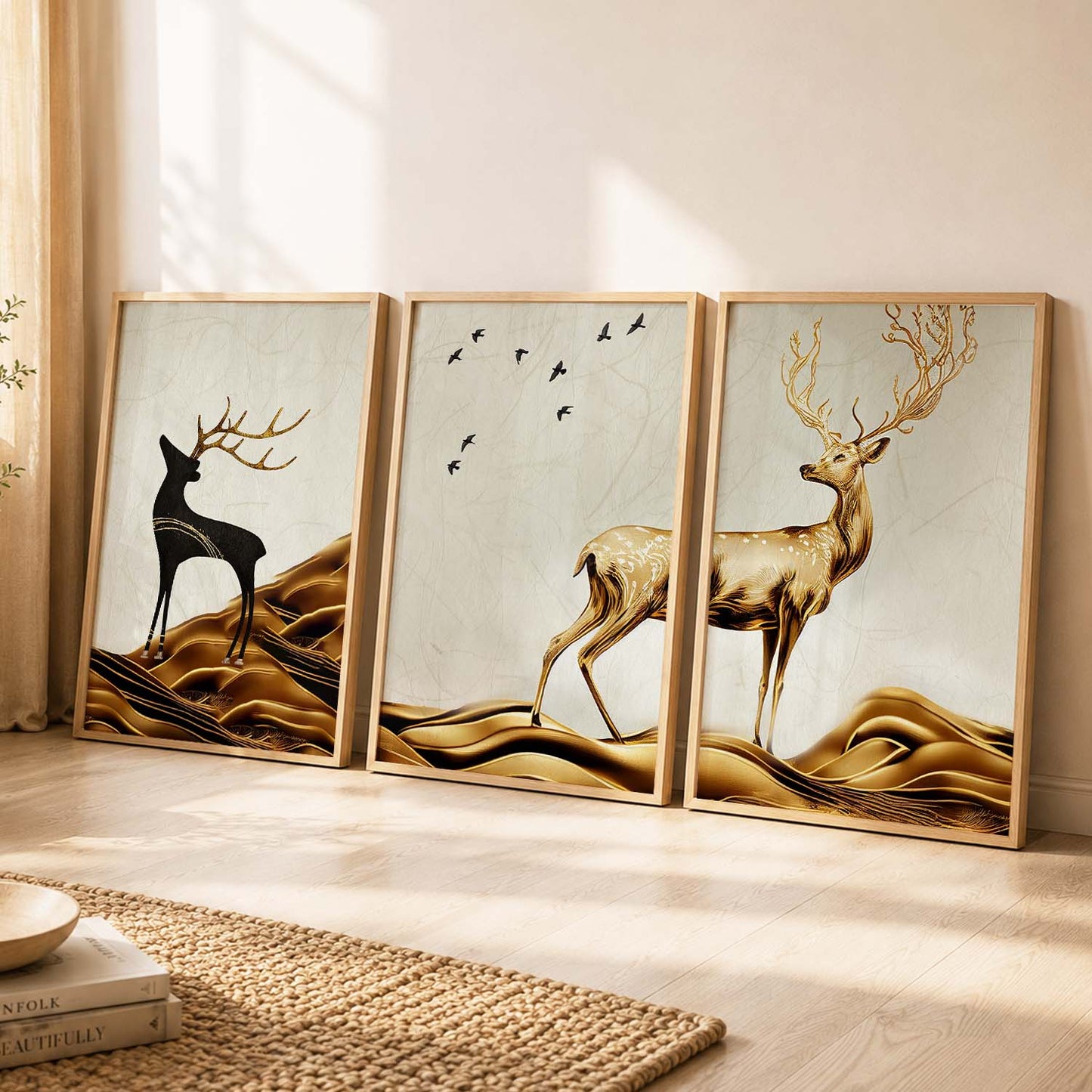 Modern Art Prints for Living Room Bedroom - Beautiful Deer Print Combo for Home and Office Wall Decor