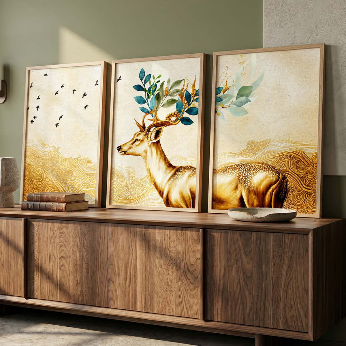 Modern Art Prints for Living Room Bedroom - Beautiful Deer Print Combo for Home and Office Wall Decor