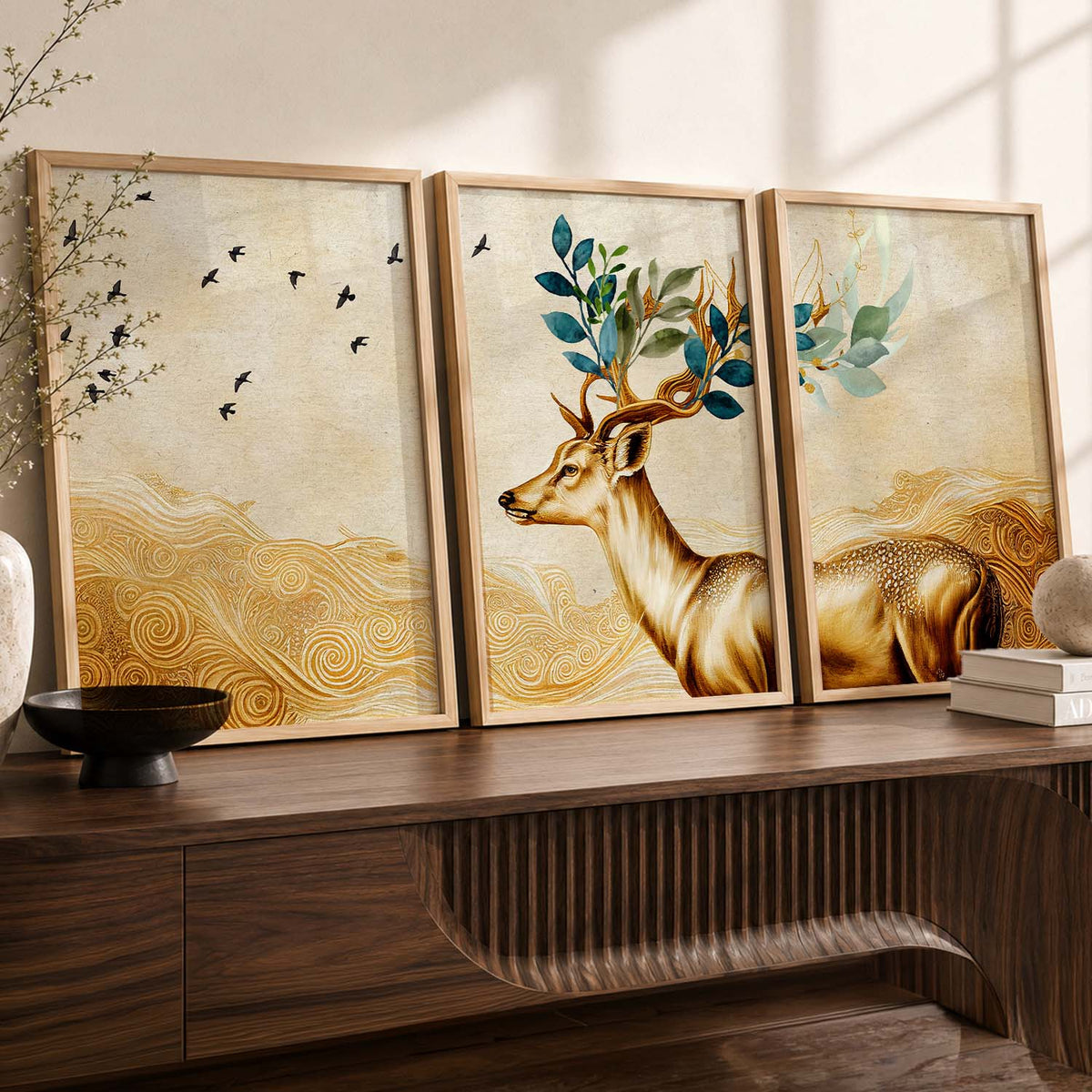 Modern Art Prints for Living Room Bedroom - Beautiful Deer Print Combo for Home and Office Wall Decor