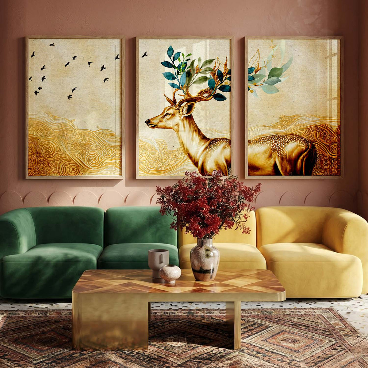 Modern Art Prints for Living Room Bedroom - Beautiful Deer Print Combo for Home and Office Wall Decor
