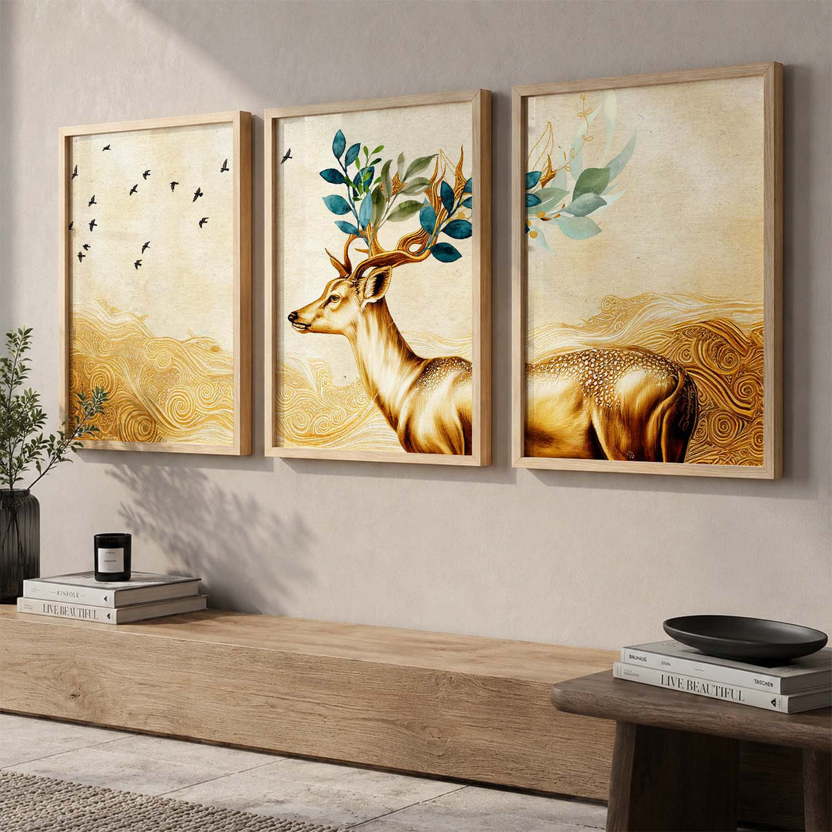 Modern Art Prints for Living Room Bedroom - Beautiful Deer Print Combo for Home and Office Wall Decor