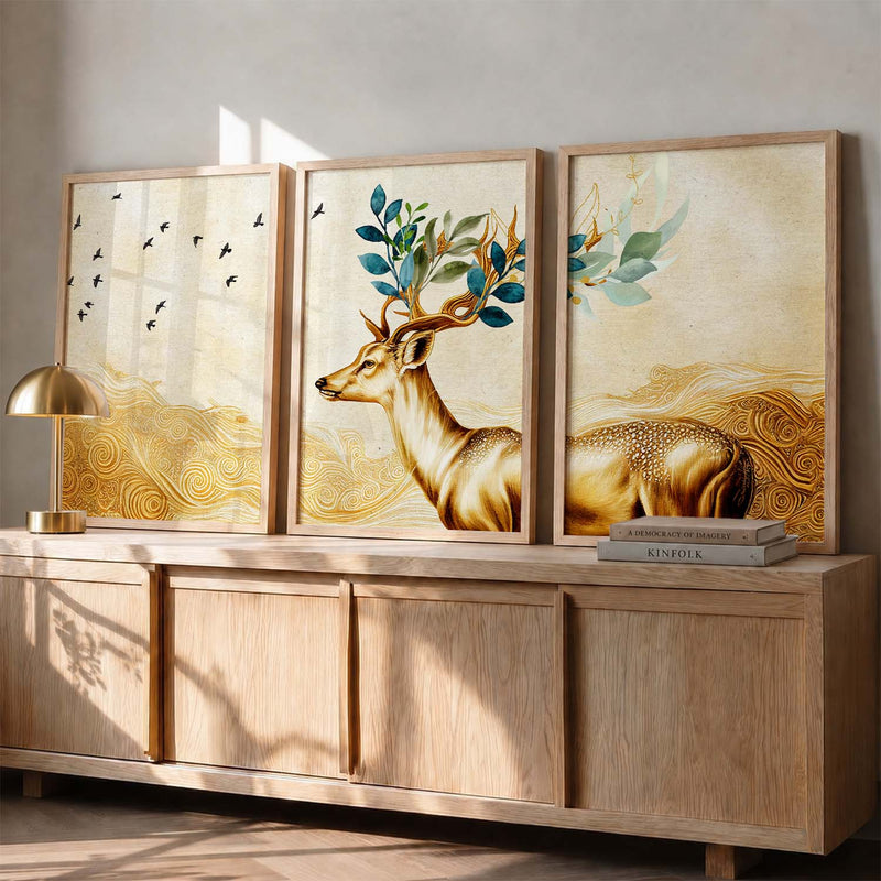 Modern Art Prints for Living Room Bedroom - Beautiful Deer Print Combo for Home and Office Wall Decor