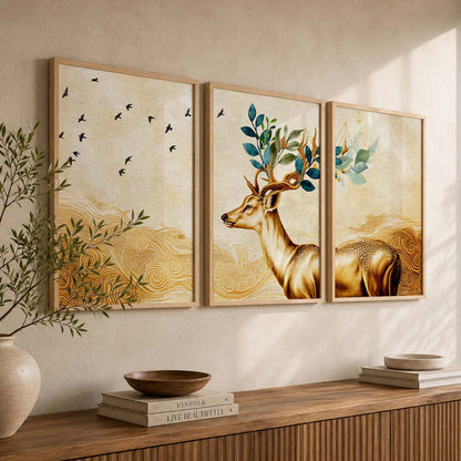 Modern Art Prints for Living Room Bedroom - Beautiful Deer Print Combo for Home and Office Wall Decor