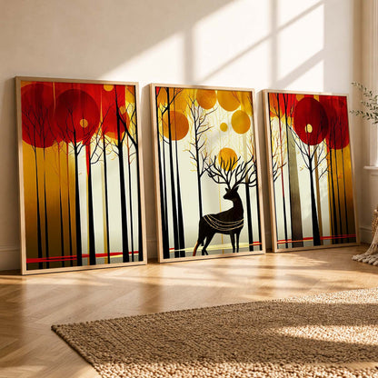 Modern Art Prints for Living Room Bedroom - Beautiful Deer Print Combo for Home and Office Wall Decor