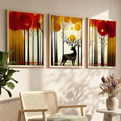 Modern Art Prints for Living Room Bedroom - Beautiful Deer Print Combo for Home and Office Wall Decor