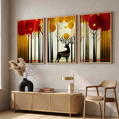 Modern Art Prints for Living Room Bedroom - Beautiful Deer Print Combo for Home and Office Wall Decor