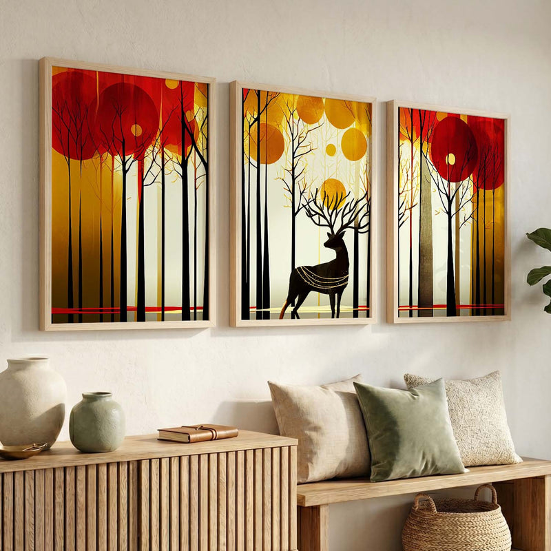 Modern Art Prints for Living Room Bedroom - Beautiful Deer Print Combo for Home and Office Wall Decor