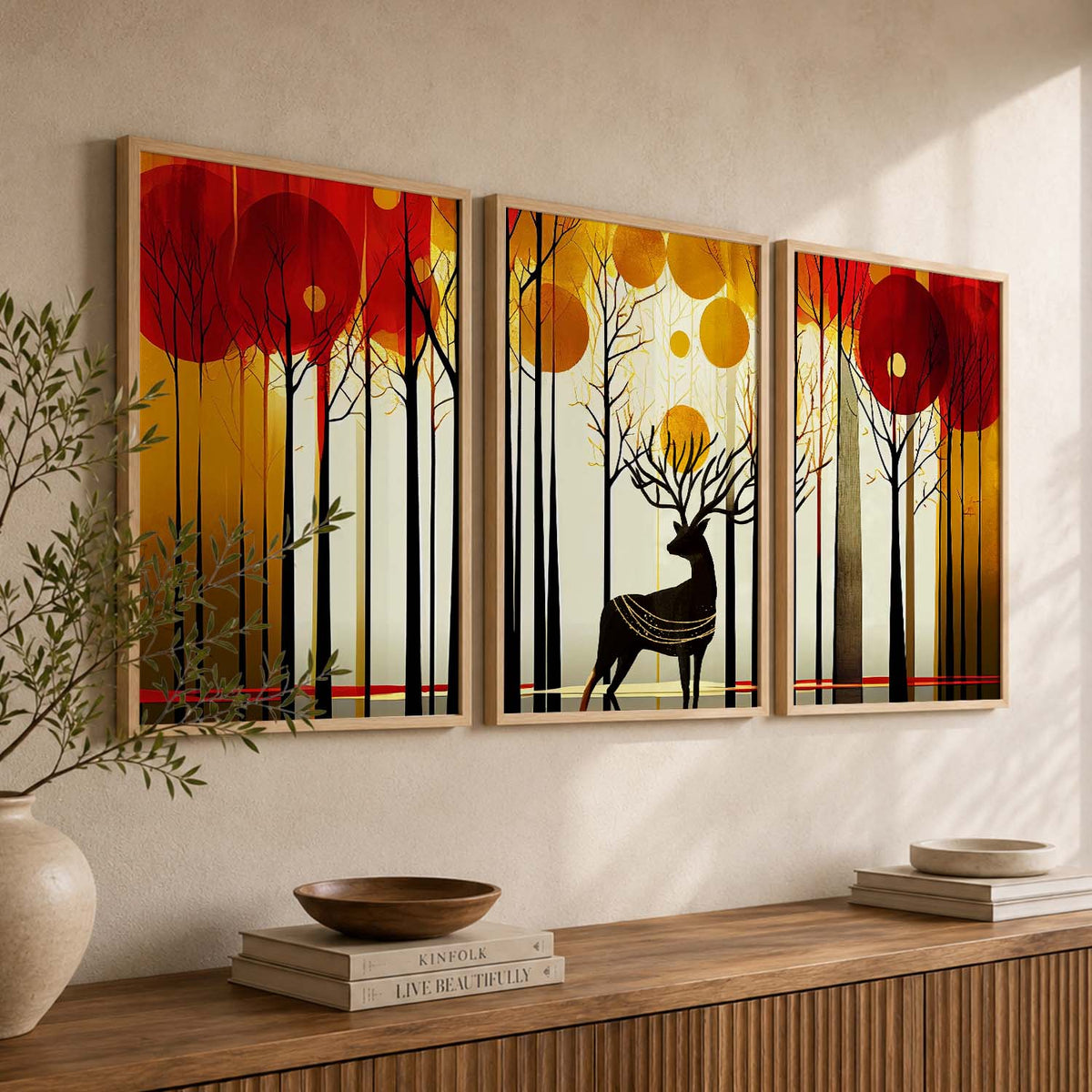 Modern Art Prints for Living Room Bedroom - Beautiful Deer Print Combo for Home and Office Wall Decor