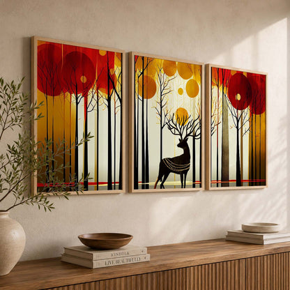 Modern Art Prints for Living Room Bedroom - Beautiful Deer Print Combo for Home and Office Wall Decor