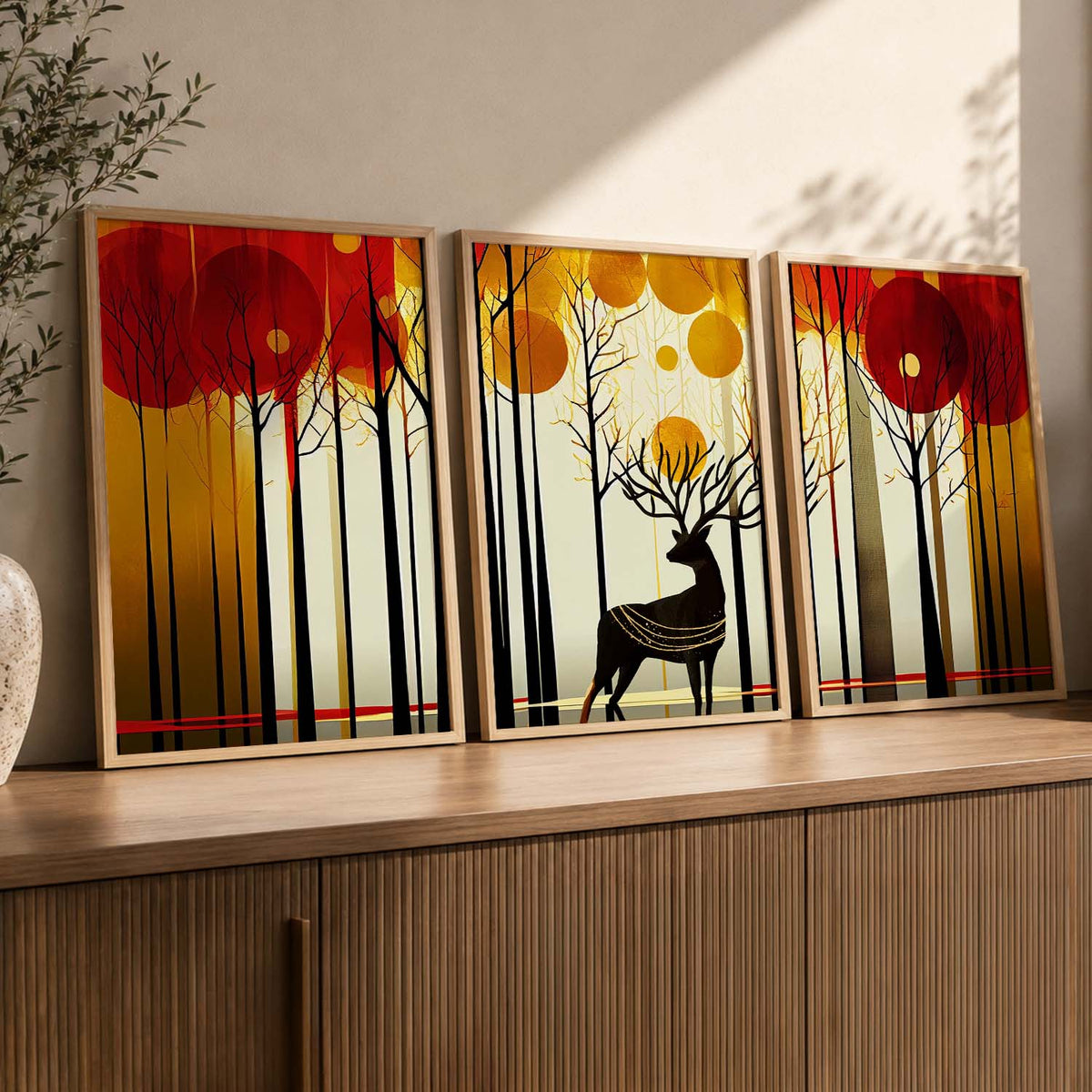 Modern Art Prints for Living Room Bedroom - Beautiful Deer Print Combo for Home and Office Wall Decor