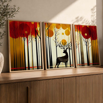 Modern Art Prints for Living Room Bedroom - Beautiful Deer Print Combo for Home and Office Wall Decor