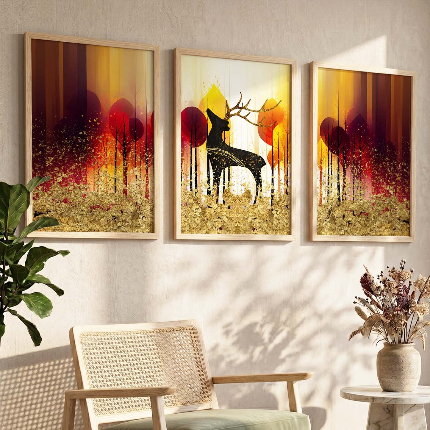 Modern Art Prints for Living Room Bedroom - Beautiful Deer Print Combo for Home and Office Wall Decor