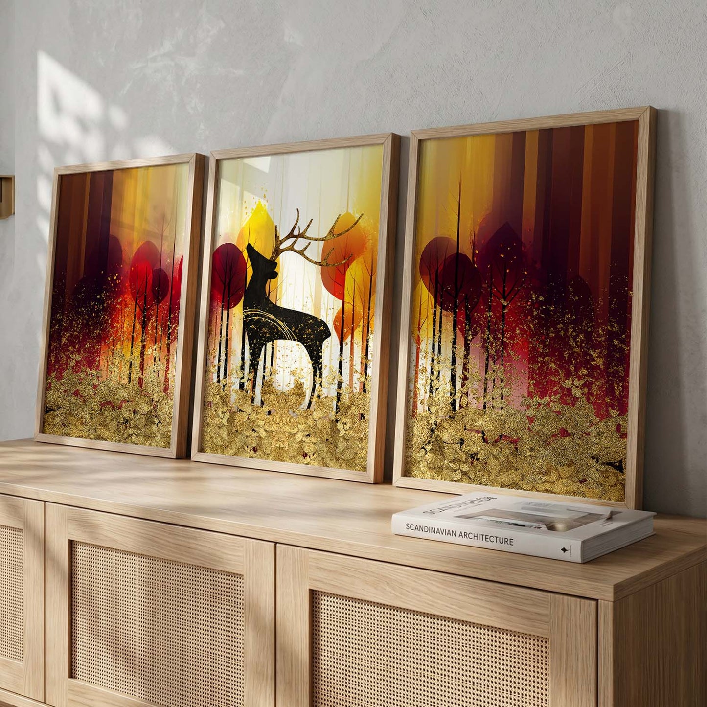 Modern Art Prints for Living Room Bedroom - Beautiful Deer Print Combo for Home and Office Wall Decor
