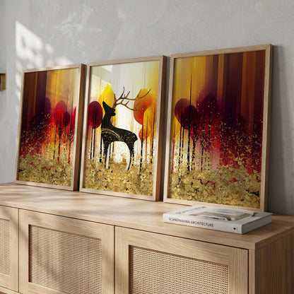 Modern Art Prints for Living Room Bedroom - Beautiful Deer Print Combo for Home and Office Wall Decor