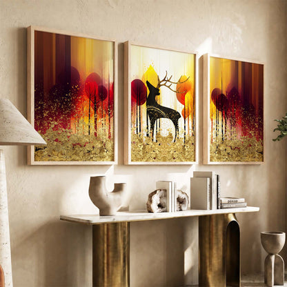 Modern Art Prints for Living Room Bedroom - Beautiful Deer Print Combo for Home and Office Wall Decor
