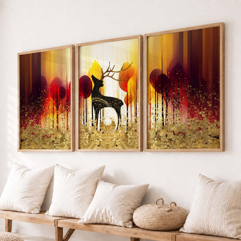 Modern Art Prints for Living Room Bedroom - Beautiful Deer Print Combo for Home and Office Wall Decor