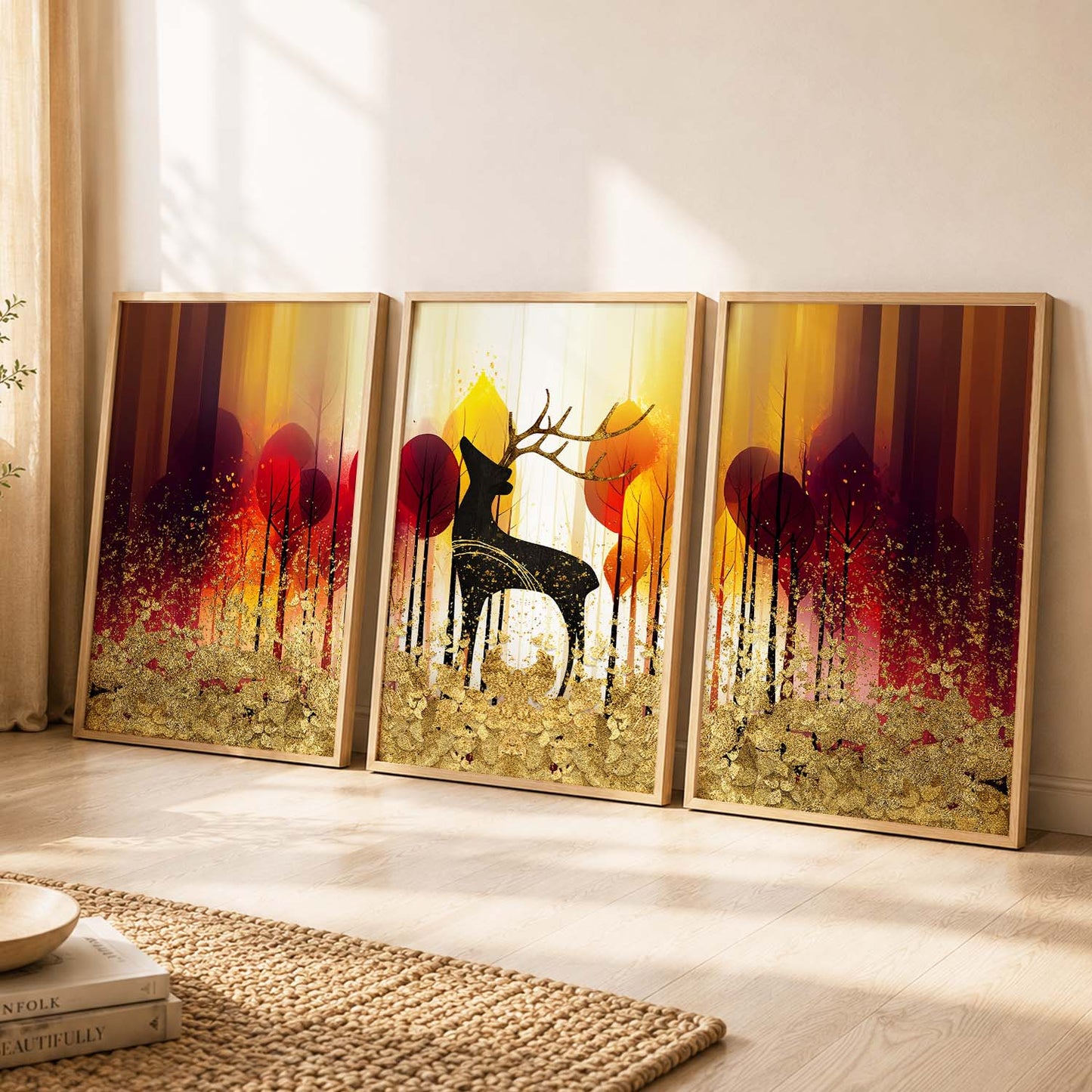 Modern Art Prints for Living Room Bedroom - Beautiful Deer Print Combo for Home and Office Wall Decor