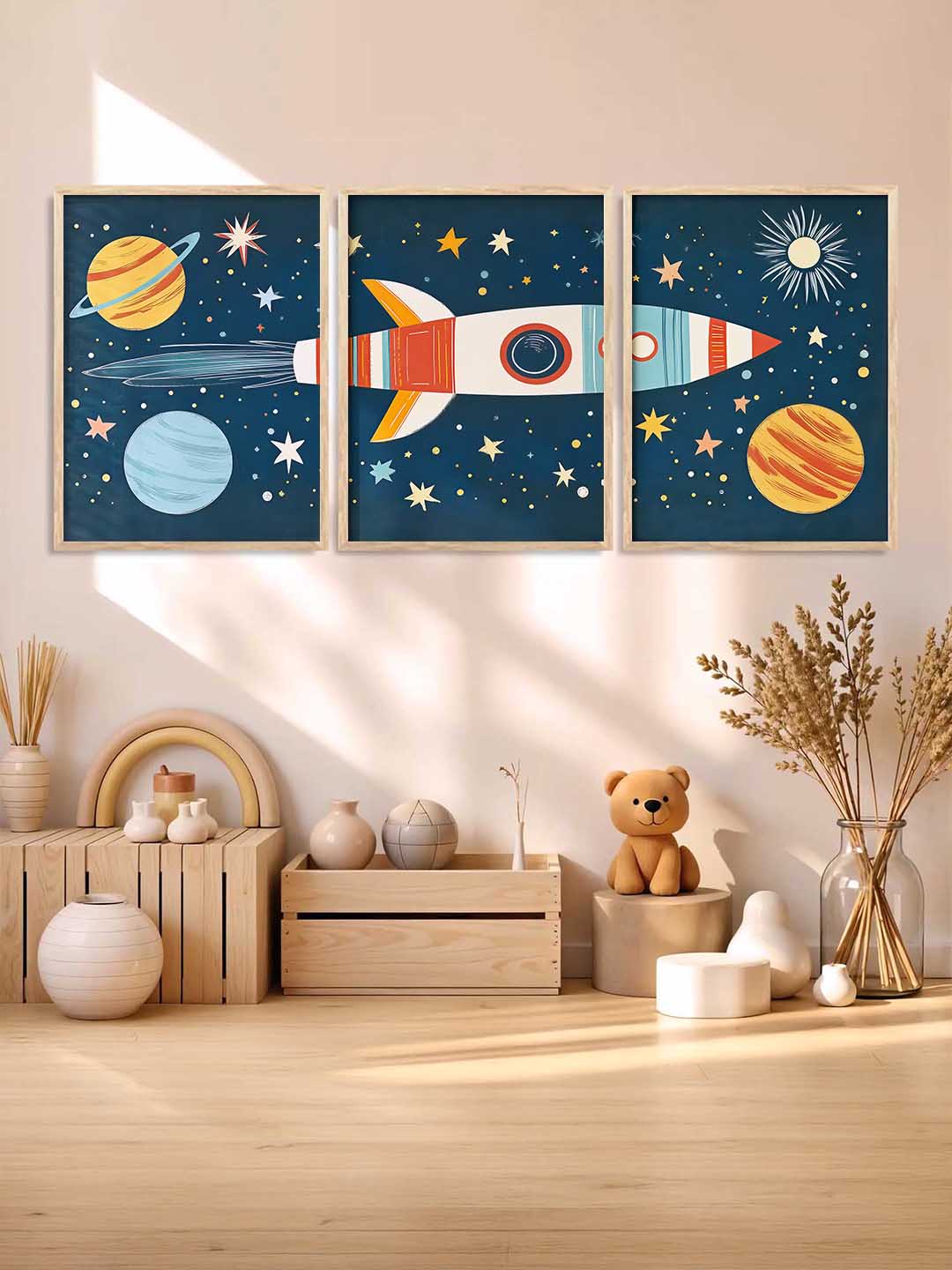 Retro Space Rocket Educational Wall Art Paintings for Living Room Bedroom