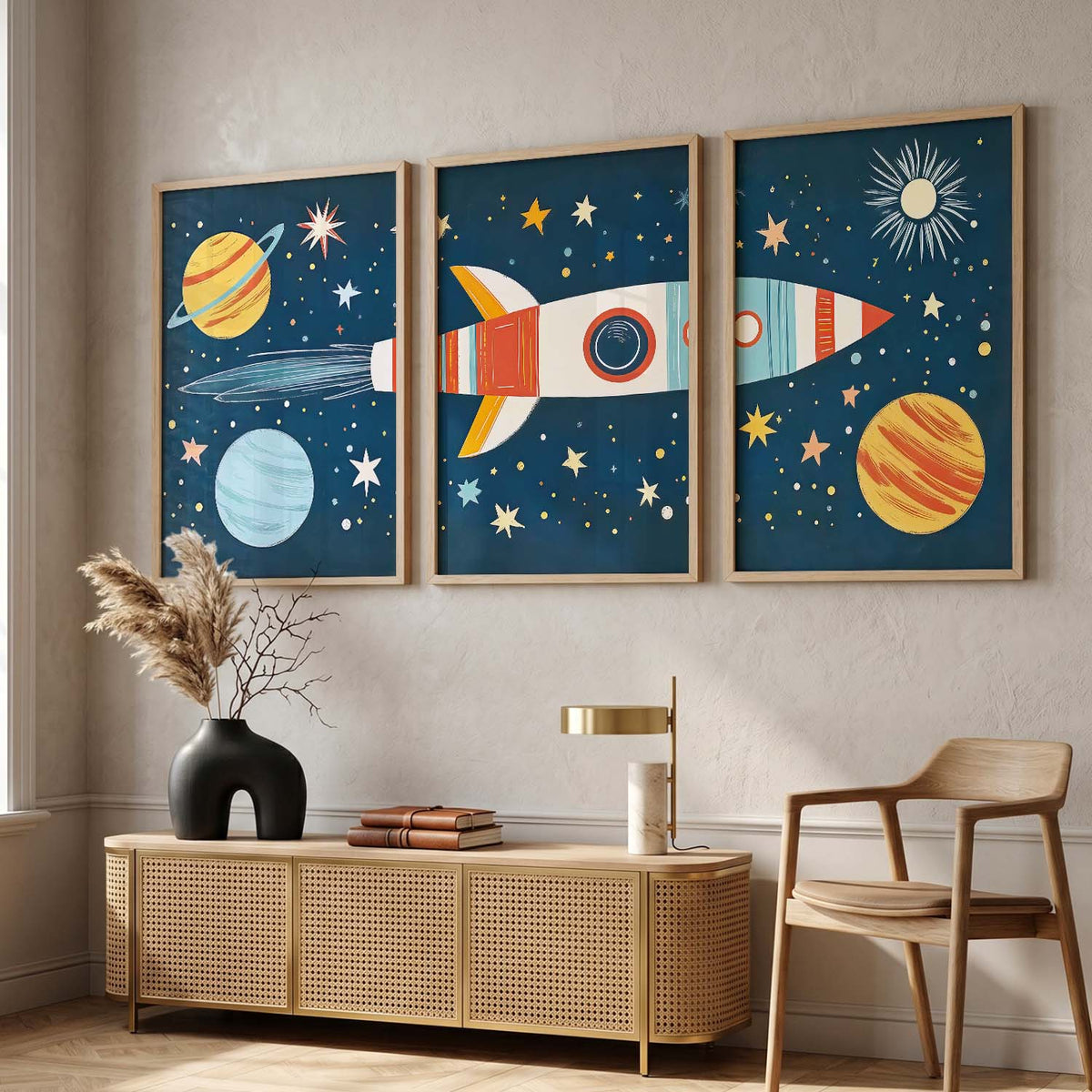 Retro Space Rocket Educational Wall Art Paintings for Living Room Bedroom