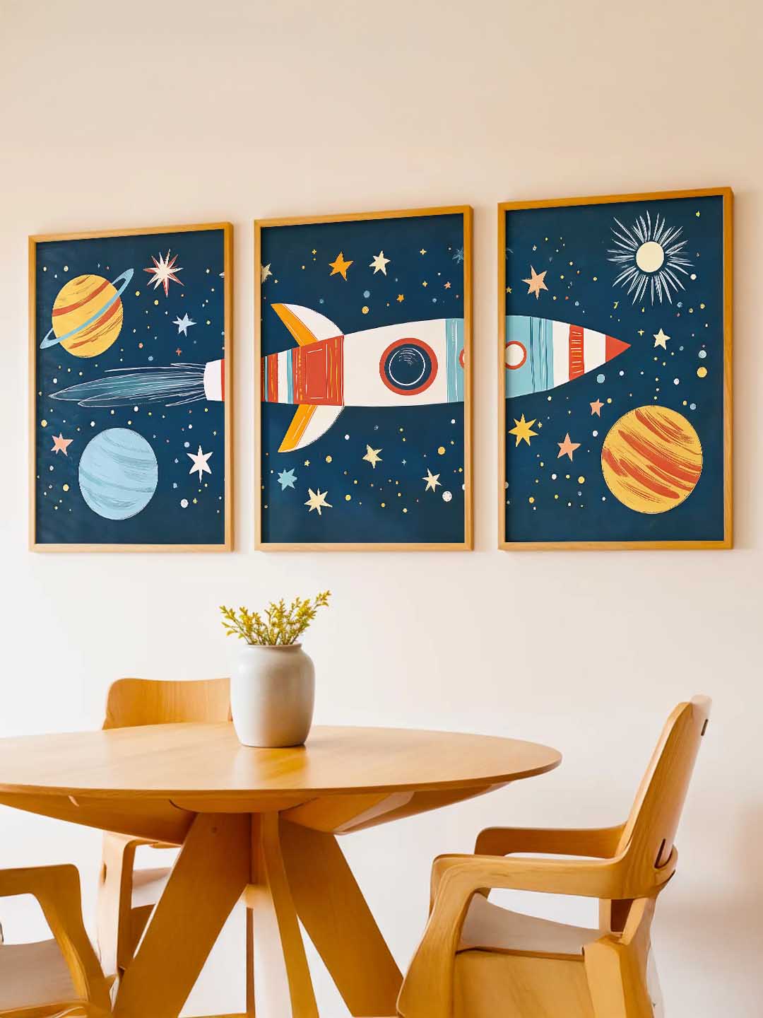 Retro Space Rocket Educational Wall Art Paintings for Living Room Bedroom
