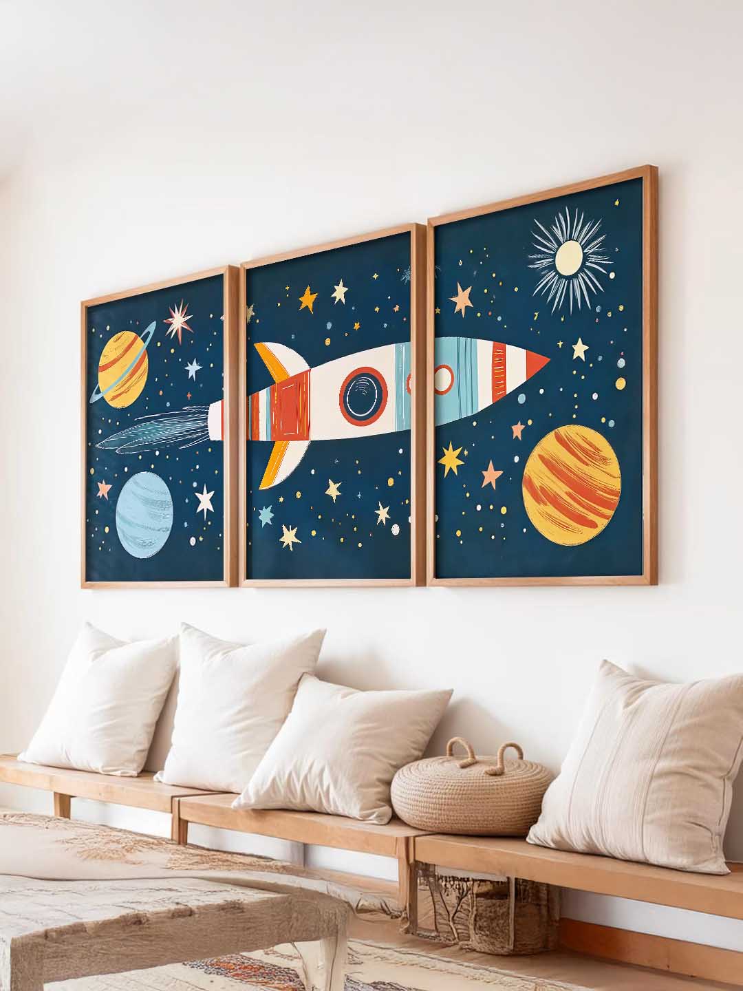 Retro Space Rocket Educational Wall Art Paintings for Living Room Bedroom