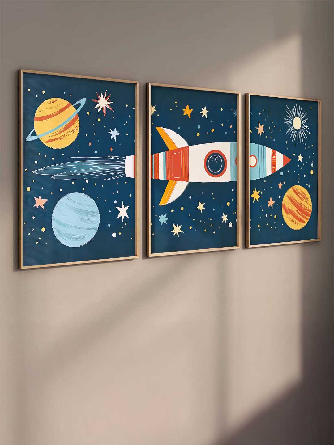 Retro Space Rocket Educational Wall Art Paintings for Living Room Bedroom