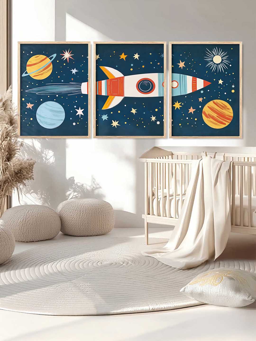 Retro Space Rocket Educational Wall Art Paintings for Living Room Bedroom