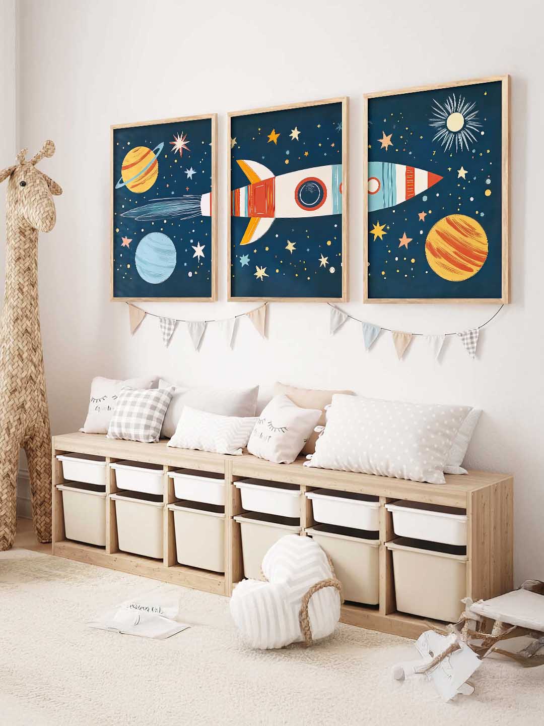 Retro Space Rocket Educational Wall Art Paintings for Living Room Bedroom
